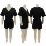 Casual Solid V-Neck Short Sleeve Rompers SFY-2174
