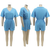 Casual Solid V-Neck Short Sleeve Rompers SFY-2174