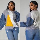 Fashion Denim Sleeve Splicing Knit Sweather GYSF-0029