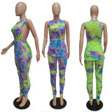 Plus Size Printed Bandage T-shirt And Pleated Pencil Pants Set GDYF-6608