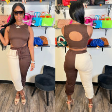 Backless Vest And Color Block Pant 2 Piece Set GWDS-220941