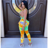 Plus Size Printed Bandage T-shirt And Pleated Pencil Pants Set GDYF-6608