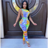 Plus Size Printed Bandage T-shirt And Pleated Pencil Pants Set GDYF-6608