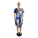 Plus Size Print Loose O Neck Jumpsuit GDYF-6996