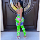 Plus Size Printed Bandage T-shirt And Pleated Pencil Pants Set GDYF-6608