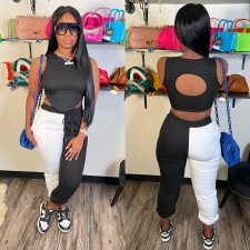 Backless Vest And Color Block Pant 2 Piece Set GWDS-220941
