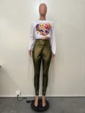 Plus Size Solid Color High Waist PU Leather Pant OD-8519