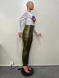 Plus Size Solid Color High Waist PU Leather Pant OD-8519