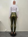 Plus Size Solid Color High Waist PU Leather Pant OD-8519