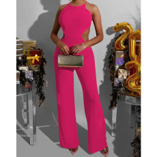 Solid Color Backless Tie Up Wide Leg Jumpsuit YD-1010