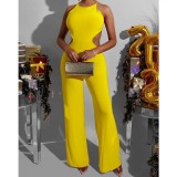 Solid Color Backless Tie Up Wide Leg Jumpsuit YD-1010