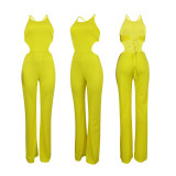 Solid Color Backless Tie Up Wide Leg Jumpsuit YD-1010