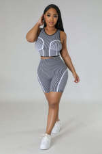 Casual Printed Tank Tops And Shorts Sport Suit MDF-5356