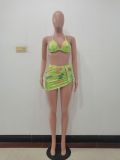 Sexy Letters Print Bikini Hanging Neck Swimsuit Three Piece Set JRF-243