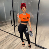 Fashion Color Block Crop Tops And Skinny Pant Sport Suit XMF-234