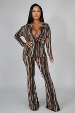 Fashion Printed Shirt And Flare Pants Two Piece Set GDNY-2208
