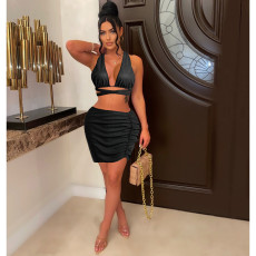 Fashion Sexy Halter Top Short Skirt Suit MDF-5358