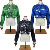 Fashion Short Letter Embroidery Long Sleeve Coat MDF-5339