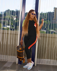 Contrast Color Splice Sports Casual Pants Suit JRF-3723