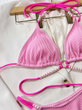 Sexy Bikinis Pearls Patchwork Tie Up Two Piece Swimsuit CSYZ-C789W