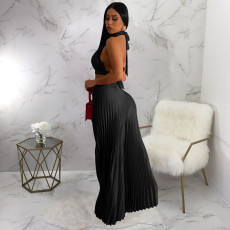 Solid Halter Crop Tops And Wide Leg Pant 2 Piece Set YF-10410