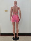 Sexy Letters Print Bikini Hanging Neck Swimsuit Three Piece Set JRF-243