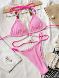 Sexy Bikinis Pearls Patchwork Tie Up Two Piece Swimsuit CSYZ-C789W