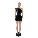 Solid Single Shoulder And Skirt Two Piece Set IV-8366