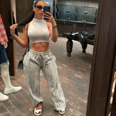 Solid Color Loose Casual Tie Up Sports Pant XEF-18350