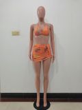 Sexy Letters Print Bikini Hanging Neck Swimsuit Three Piece Set JRF-243