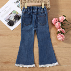 Kids Girls Flower border Flare Jeans YKTZ-811