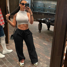Solid Color Loose Casual Tie Up Sports Pant XEF-18350