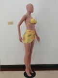 Sexy Letters Print Bikini Hanging Neck Swimsuit Three Piece Set JRF-243
