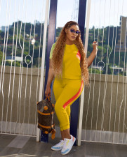 Contrast Color Splice Sports Casual Pants Suit JRF-3723