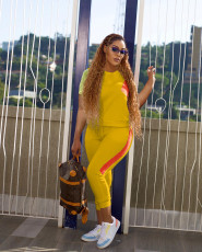Contrast Color Splice Sports Casual Pants Suit JRF-3723