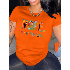 Plus Size Letter Printed Short Sleeve Loose T Shirt SXF-23201