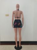 Sexy Letters Print Bikini Hanging Neck Swimsuit Three Piece Set JRF-243