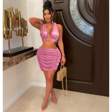 Fashion Sexy Halter Top Short Skirt Suit MDF-5358