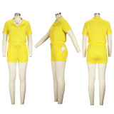 Fashion Sports Short Sleeve Zipper Top And Shorts Suit XHSY-19543