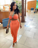 Sexy Wrap Chest High Waist Long Skirt 2 Piece Sets LM-8305