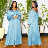 Sexy Lace-up Solid Color Bat Sleeve Maxi Dress XHSY-19541