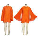 Cloak Pleated Solid Dress XHSY-19552