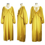 Sexy Lace-up Solid Color Bat Sleeve Maxi Dress XHSY-19541