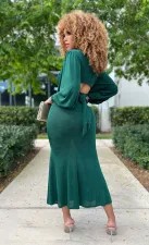 Elegant Solid Long Sleeve Maxi Dress XHXF-343