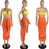 Sexy Wrap Chest High Waist Long Skirt 2 Piece Sets LM-8305