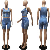 Stripe Print Slim Sports Casual Tank Top Shorts Suit CM-8658