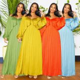 Sexy Lace-up Solid Color Bat Sleeve Maxi Dress XHSY-19541