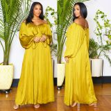 Sexy Lace-up Solid Color Bat Sleeve Maxi Dress XHSY-19541