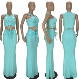 Solid Sleeveless Maxi Skirt Two Piece Sets LDS-3278