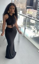 Solid Sleeveless Maxi Skirt Two Piece Sets LDS-3278